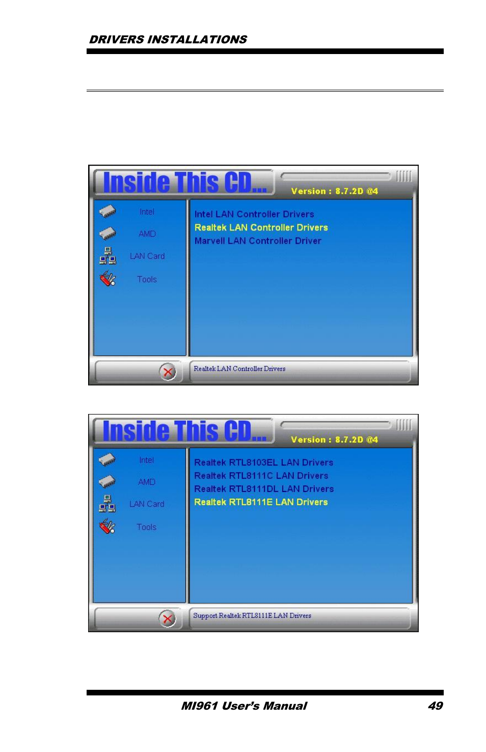 Realtek lan controller drivers installation | IBASE MI961 User Manual | Page 53 / 64