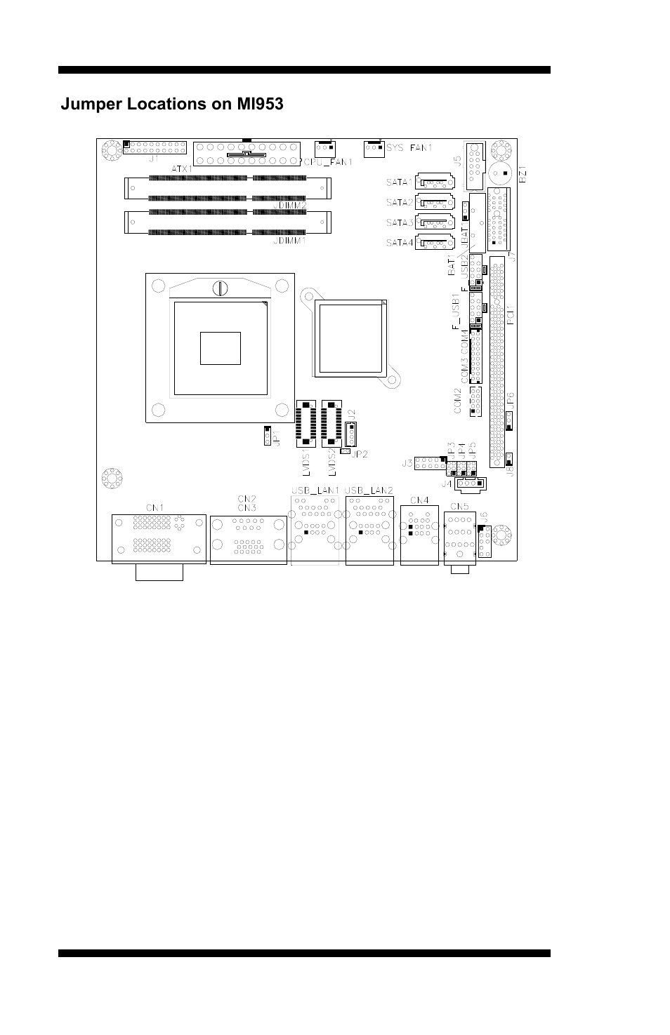 Jumper locations on mi953 | IBASE MI953 User Manual | Page 14 / 66