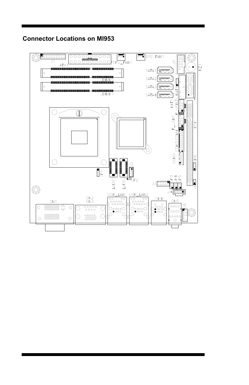 Connector locations on mi953 | IBASE MI953 User Manual | Page 18 / 66