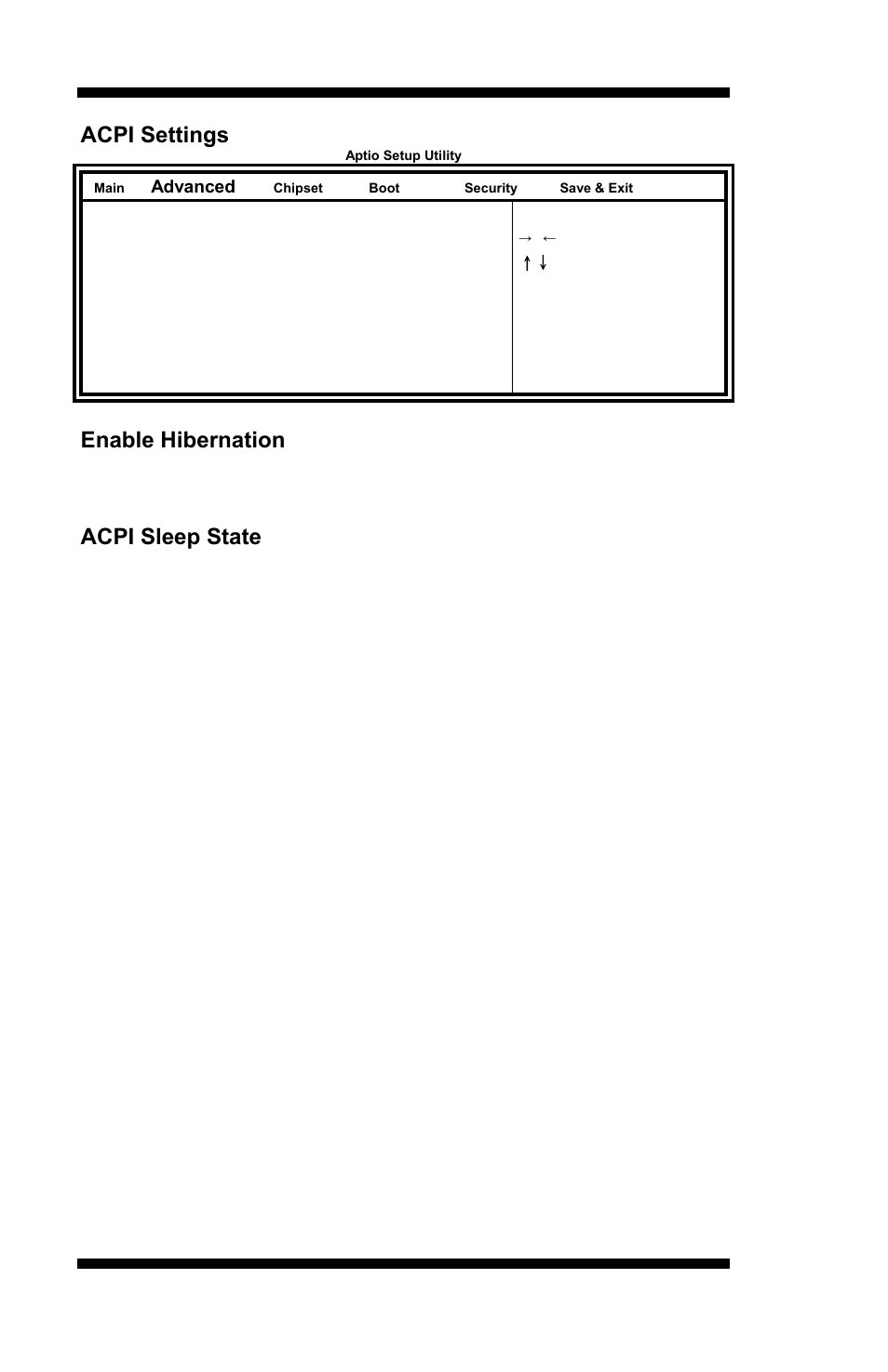 Acpi settings, Enable hibernation, Acpi sleep state | Bios setup, Mi953 user’s manual | IBASE MI953 User Manual | Page 32 / 66