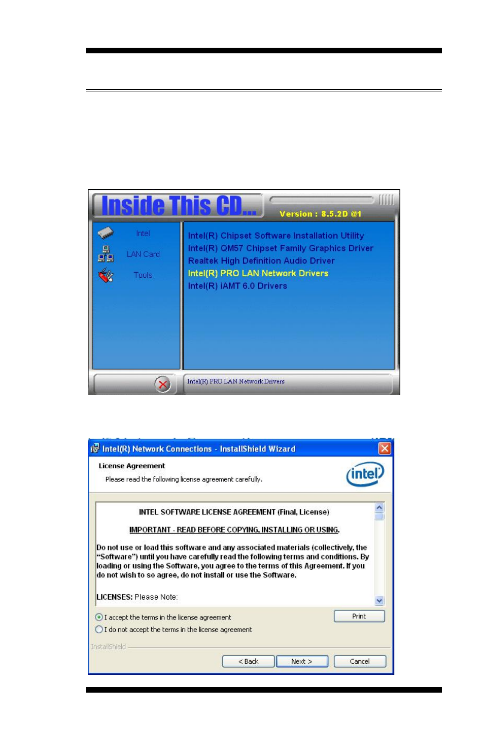 Lan drivers installation, Drivers installation | IBASE MI953 User Manual | Page 55 / 66