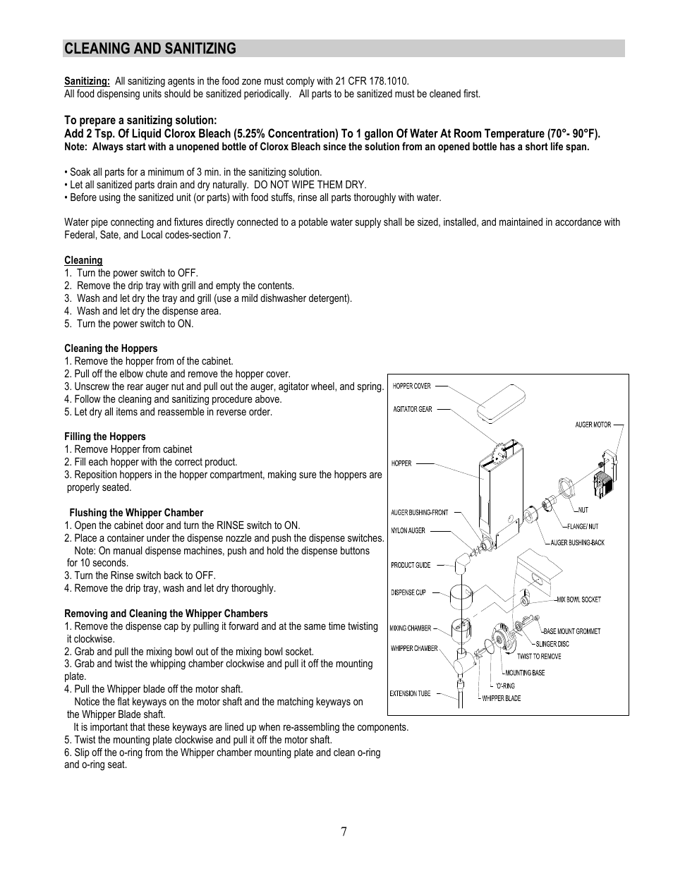 Cleaning and sanitizing | Cecilware GB1HC-CP-PC User Manual | Page 7 / 12