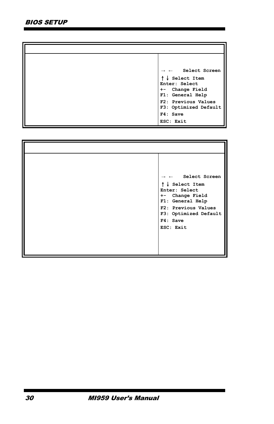 Lvds control nb pcie connect type (display device), Per color mode number of bit per color mode, Bios setup 30 | Mi959 user’s manual, Chipset | IBASE MI959 User Manual | Page 34 / 52