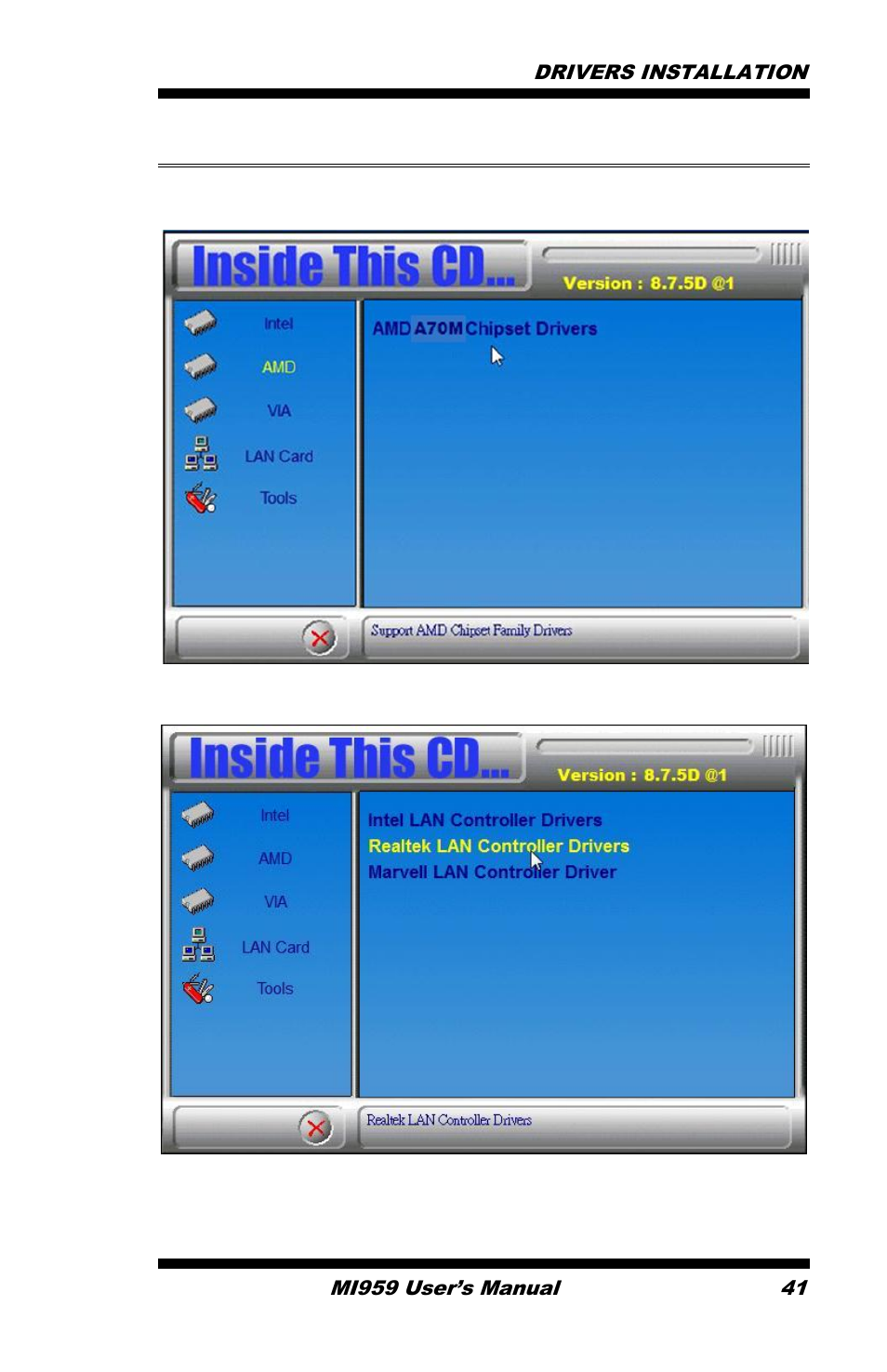 Lan drivers installation | IBASE MI959 User Manual | Page 45 / 52