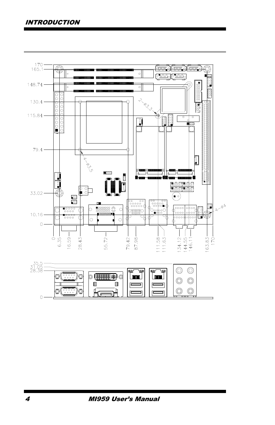 Board dimensions | IBASE MI959 User Manual | Page 8 / 52