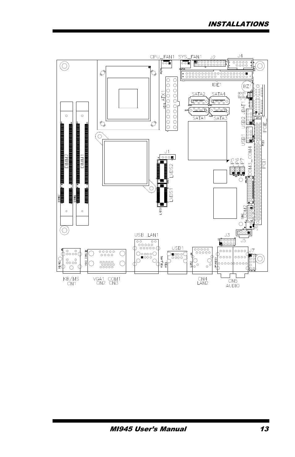 Connector locations on mi945 | IBASE MI945 User Manual | Page 17 / 64