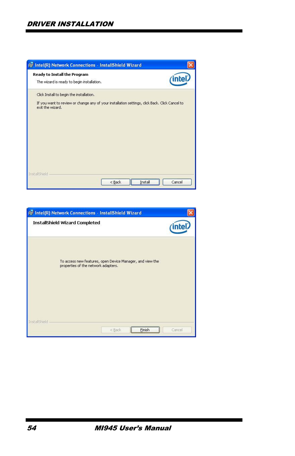 Driver installation 54, Mi945 user’s manual | IBASE MI945 User Manual | Page 58 / 64
