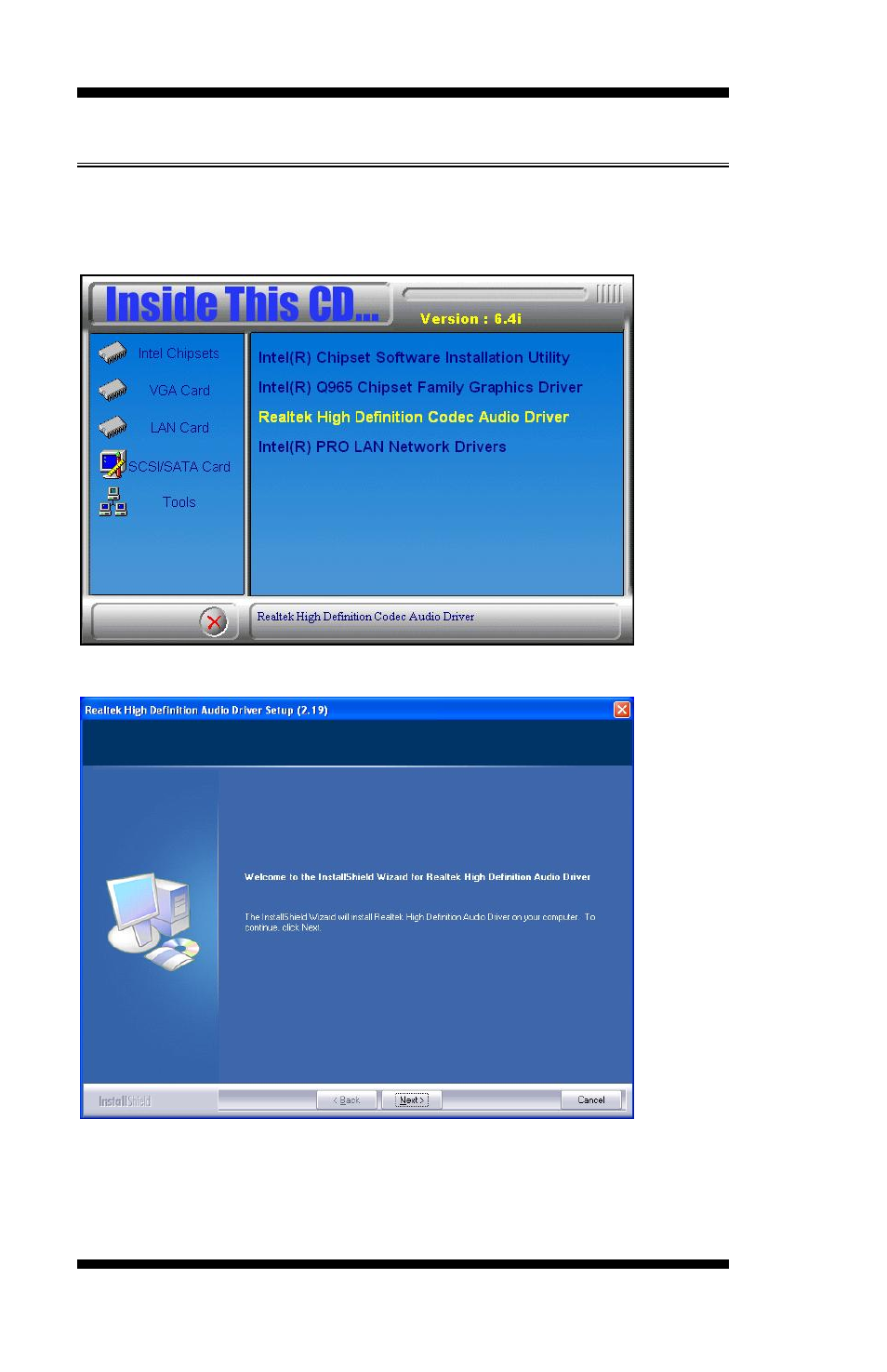 Realtek codec audio driver installation | IBASE MI900 User Manual | Page 54 / 64
