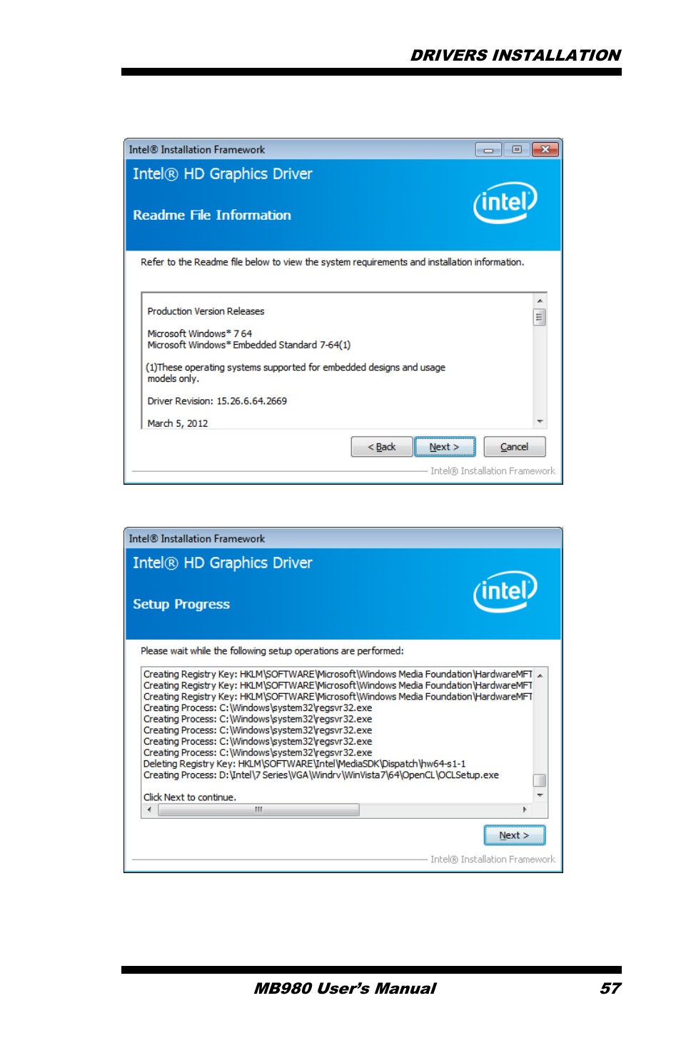 On setup progress screen, click next to continue | IBASE MB980 User Manual | Page 61 / 80