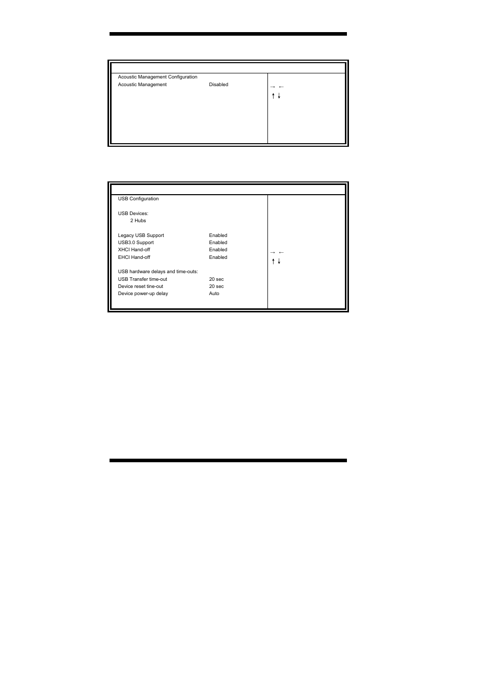Acoustic management configuration, Usb configuration, Bios setup | Mb960 user’s manual | IBASE MB960 User Manual | Page 36 / 65