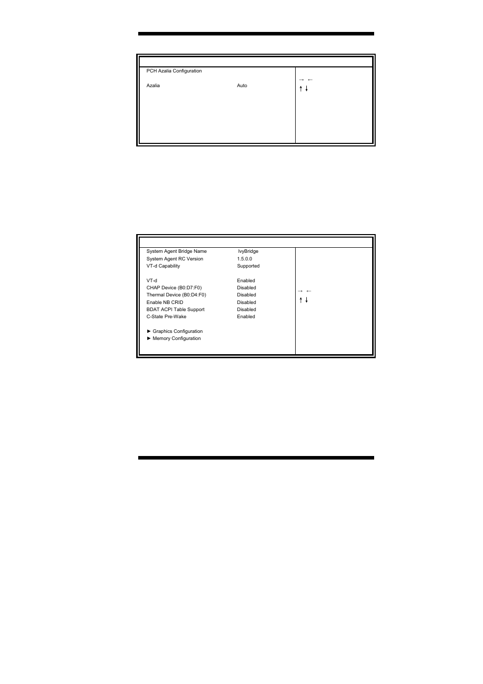 Pch azalia configuration, System agent (sa) configuration, Vt-d check to enable vt-d function on mch | IBASE MB960 User Manual | Page 43 / 65
