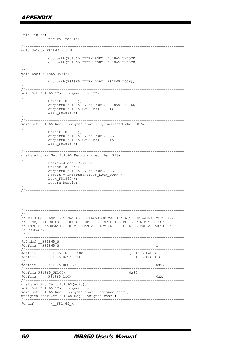 Appendix 60, Mb950 user’s manual | IBASE MB950 User Manual | Page 64 / 65