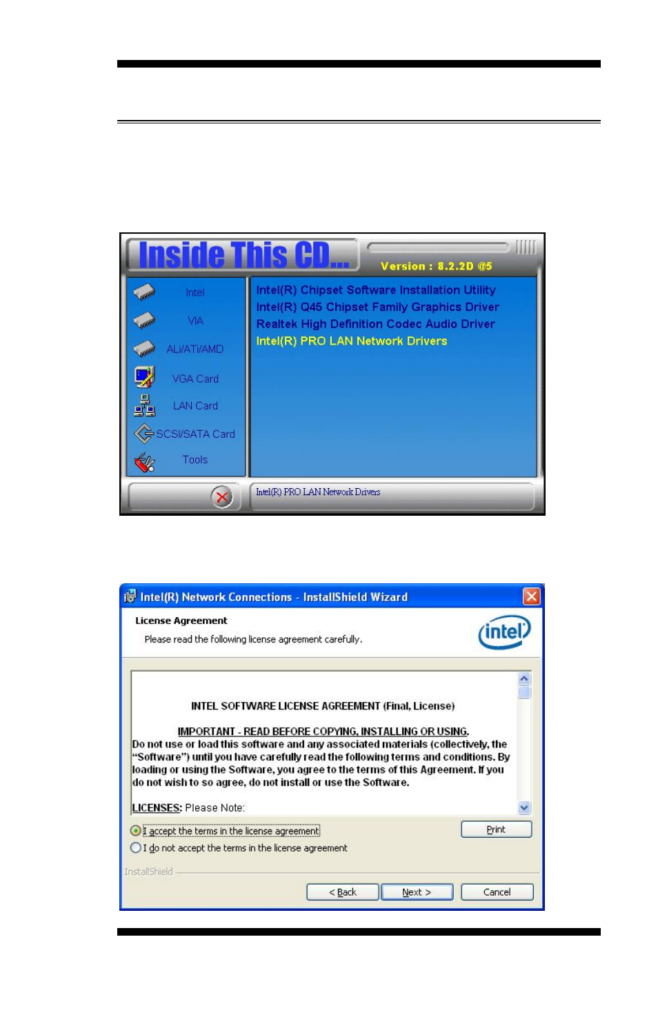 Lan drivers installation, Drivers installation | IBASE MB945 User Manual | Page 61 / 77