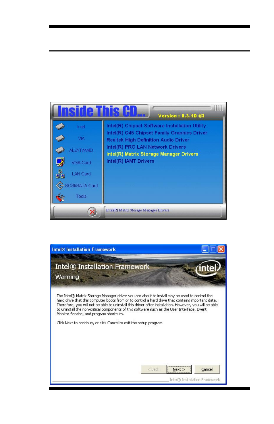 Intel matrix storage manager driver | IBASE MB945 User Manual | Page 63 / 77