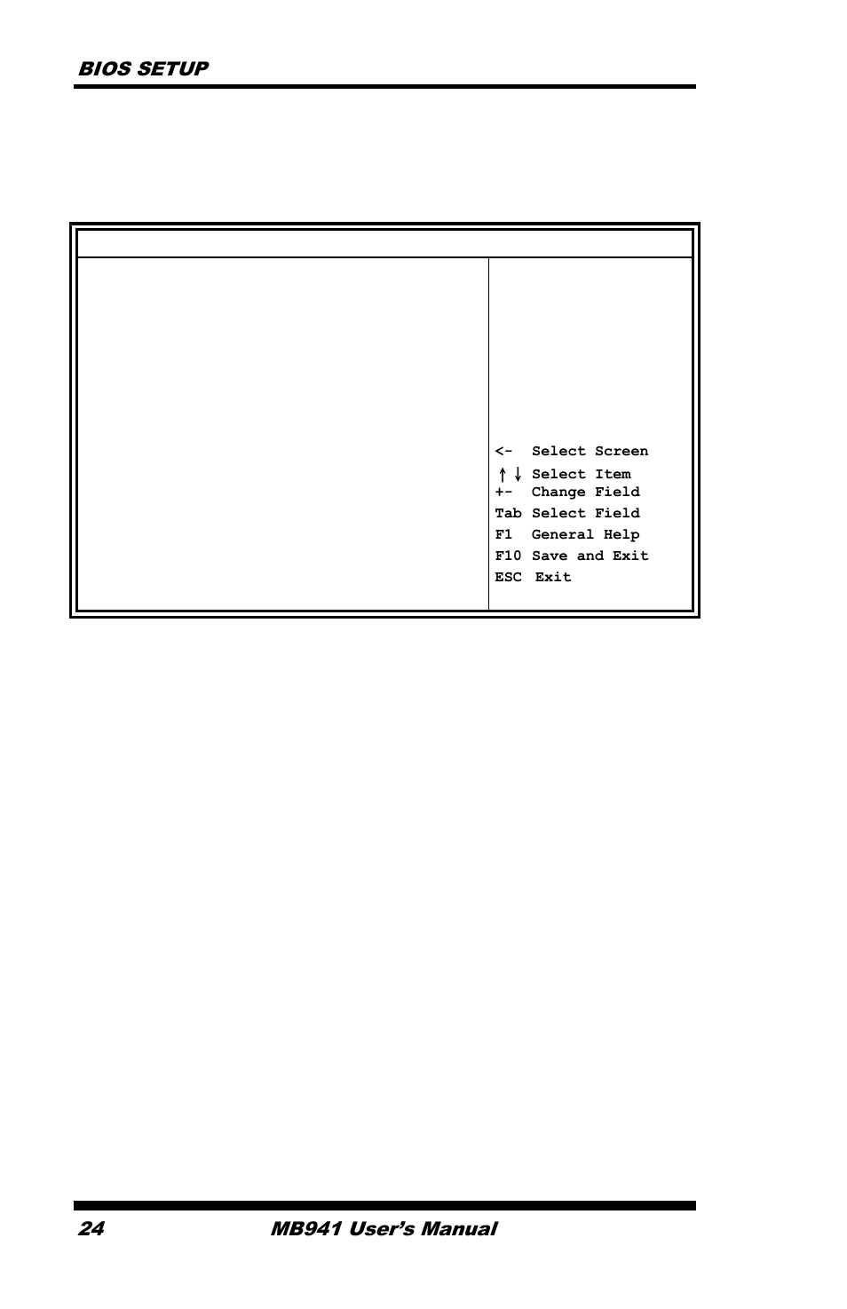 Main bios setup, Bios setup 24, Mb941 user’s manual | IBASE MB941 User Manual | Page 28 / 70