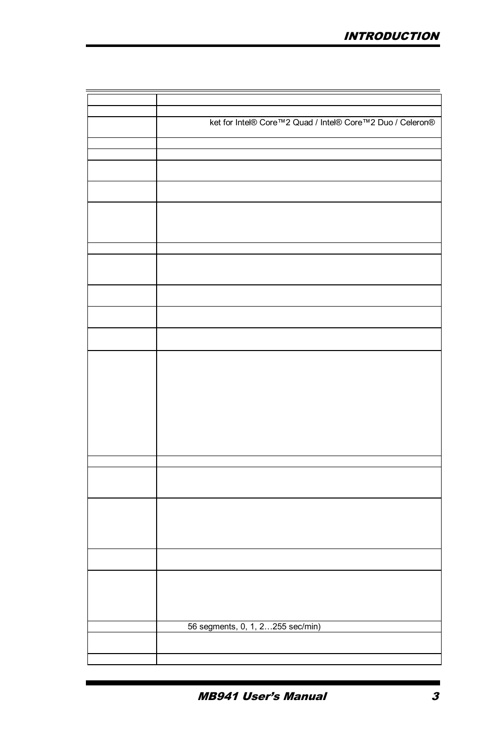 Specifications, Introduction mb941 user’s manual 3 | IBASE MB941 User Manual | Page 7 / 70