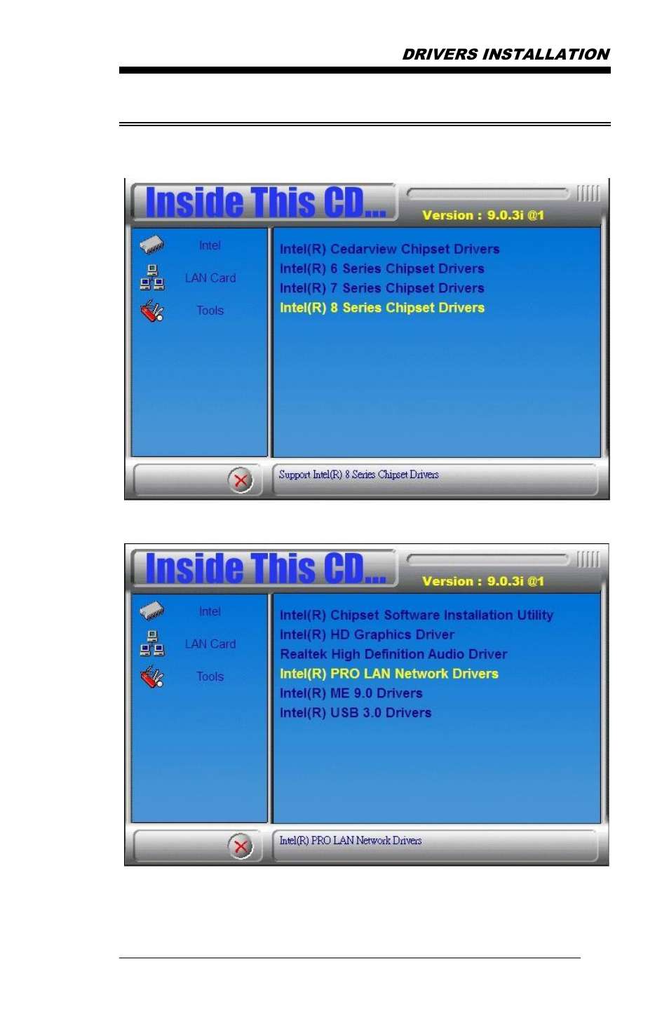 Lan drivers installation | IBASE MB968 User Manual | Page 63 / 76