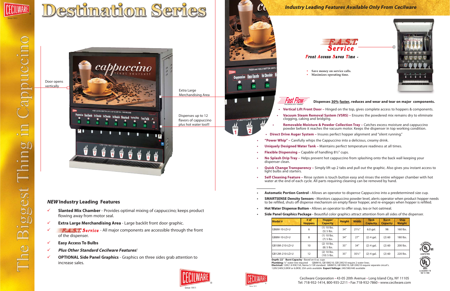 Industry leading features, Optional | Cecilware Cappuccino User Manual | Page 2 / 2