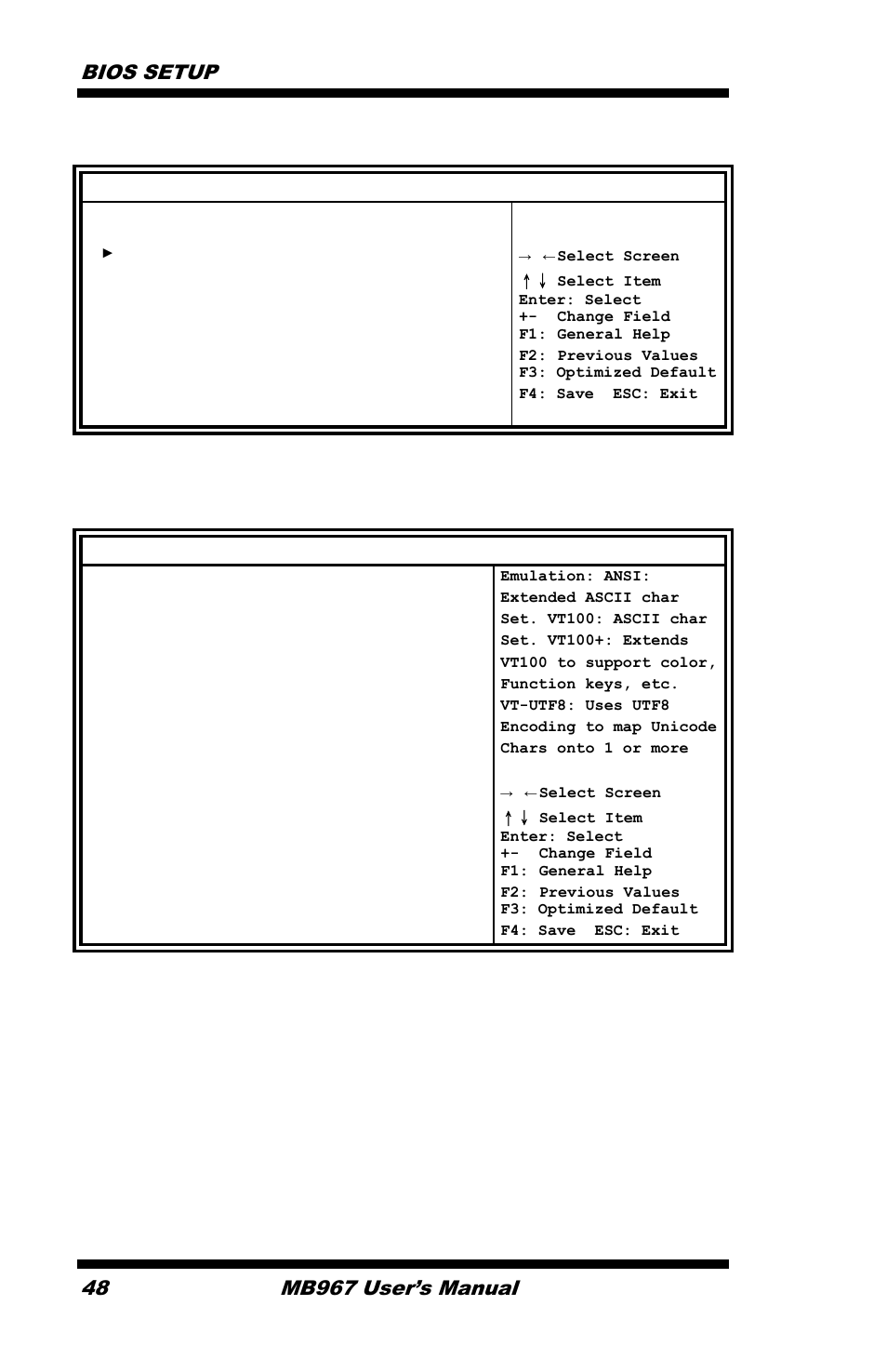 Serial port console redirection, Console redirection settings, Bios setup | Mb967 user’s manual, Advanced | IBASE MB967 User Manual | Page 48 / 76