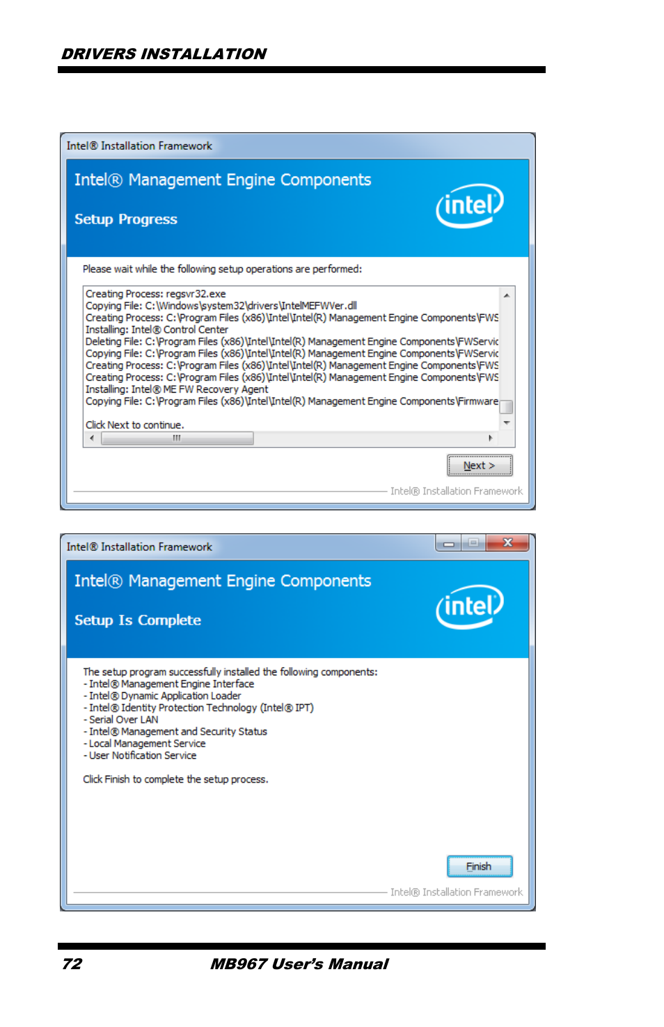 Drivers installation 72, Mb967 user’s manual | IBASE MB967 User Manual | Page 72 / 76