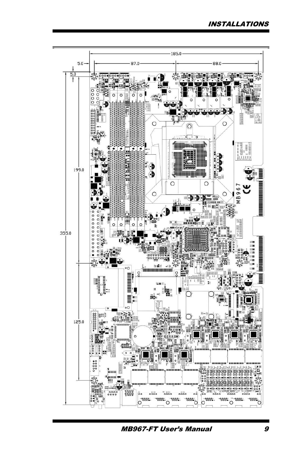 Board dimensions | IBASE MB967-FT User Manual | Page 9 / 76