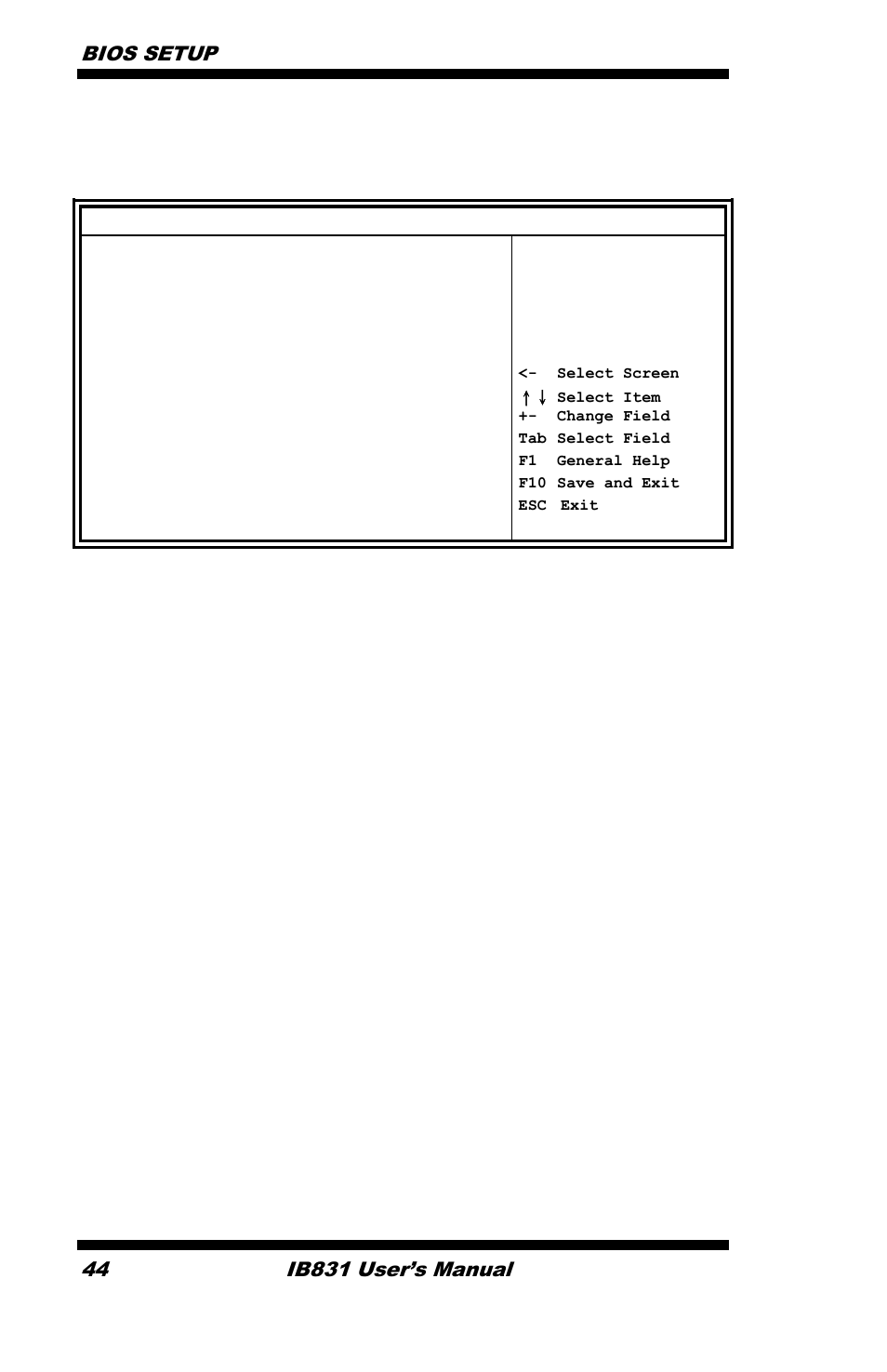 Exit setup, Load optimal defaults, Load failsafe defaults | The exit setup has the following settings that are, Bios setup, Ib831 user’s manual | IBASE IB831 User Manual | Page 48 / 54