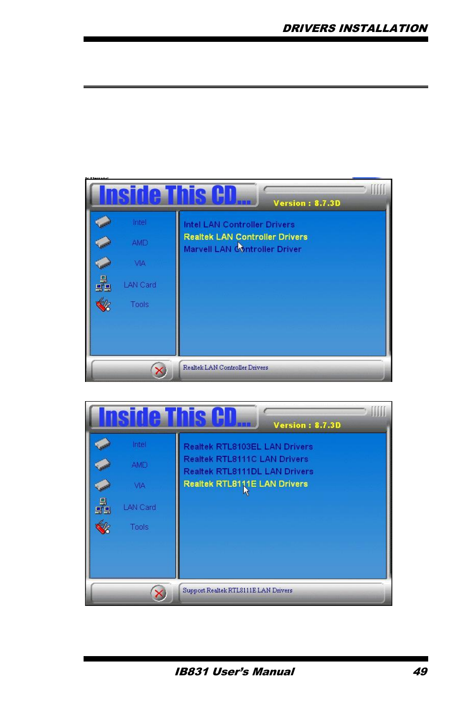 Realtek lan driver installation | IBASE IB831 User Manual | Page 53 / 54