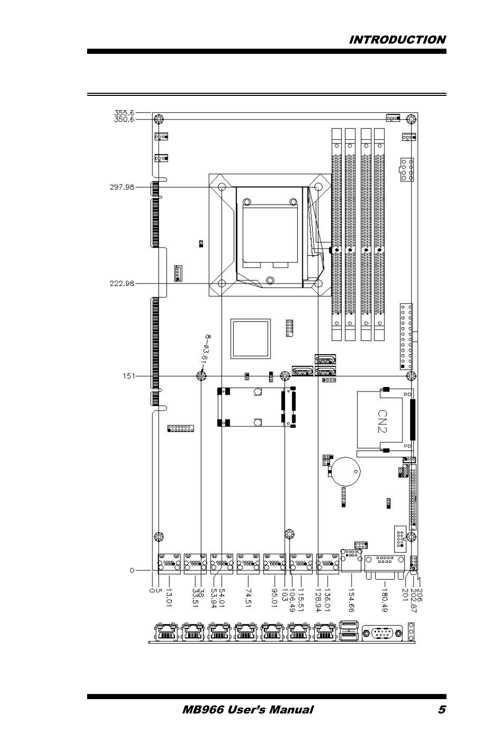 Board dimensions, Introduction mb966 user’s manual 5 | IBASE MB966 User Manual | Page 11 / 68