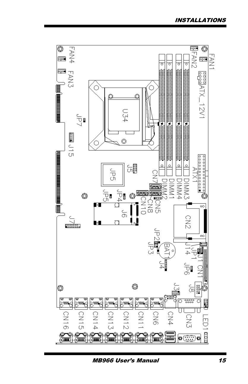 Connector locations on mb966, Installations | IBASE MB966 User Manual | Page 21 / 68