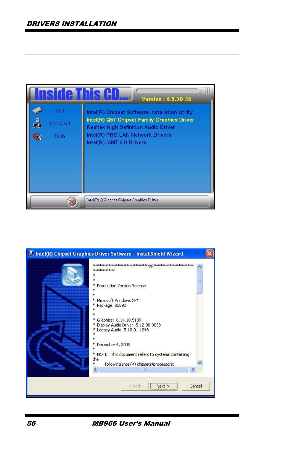 Intel graphics driver installation | IBASE MB966 User Manual | Page 62 / 68