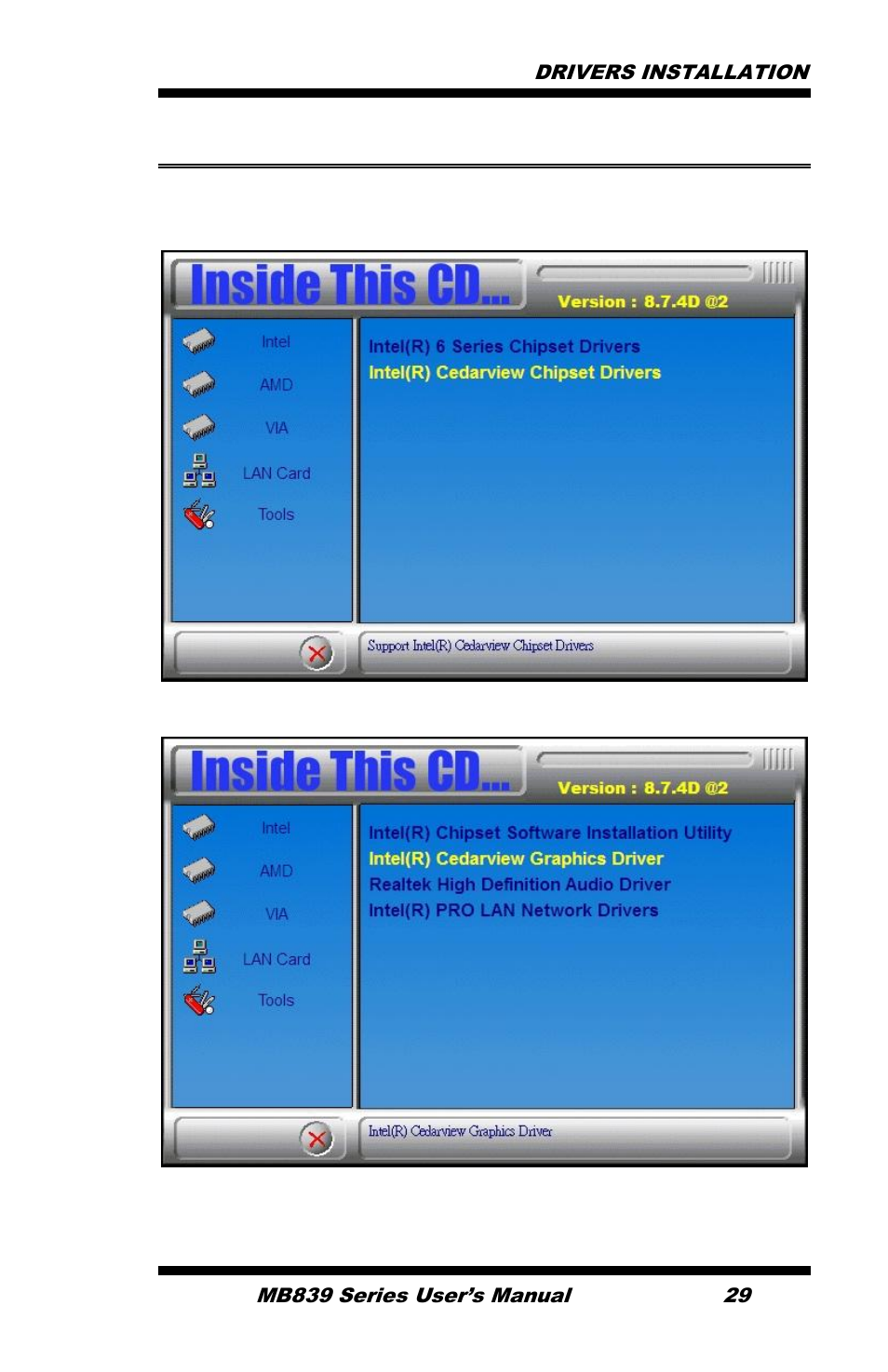 Vga drivers installation | IBASE MB839 User Manual | Page 35 / 53