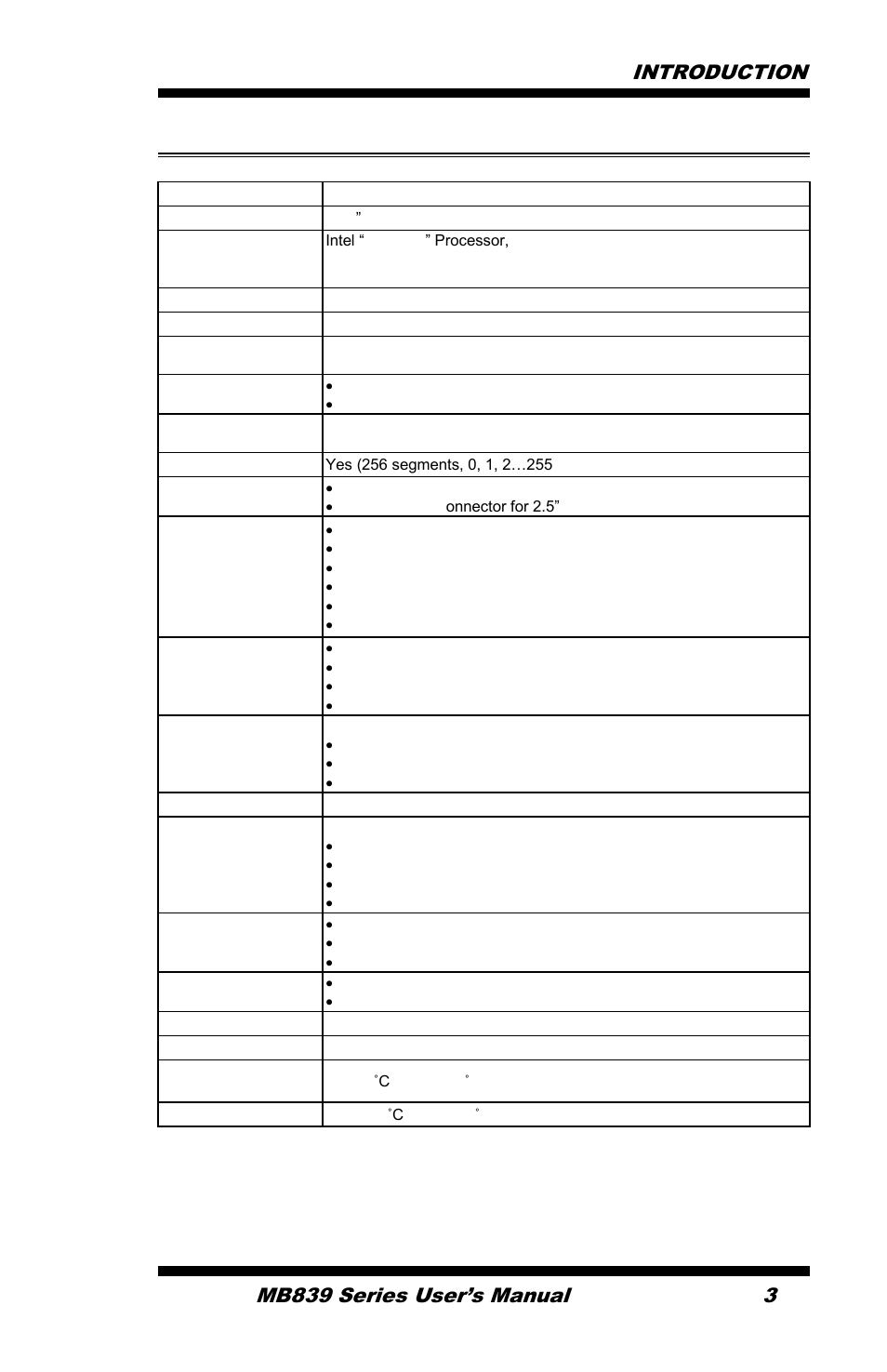 Mb839 specifications, Introduction mb839 series user’s manual 3 | IBASE MB839 User Manual | Page 9 / 53