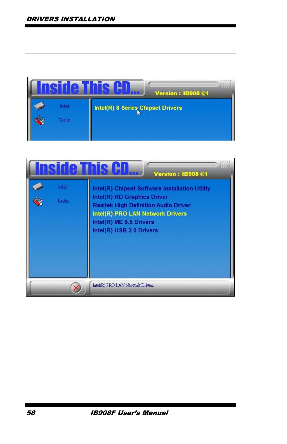 Lan drivers installation | IBASE IB908 User Manual | Page 62 / 76