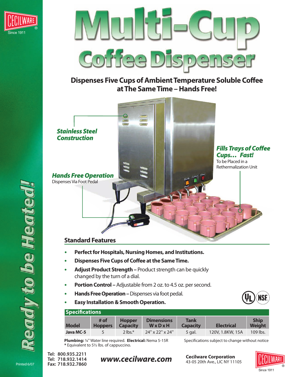 Cecilware Java MC-5 User Manual | 1 page