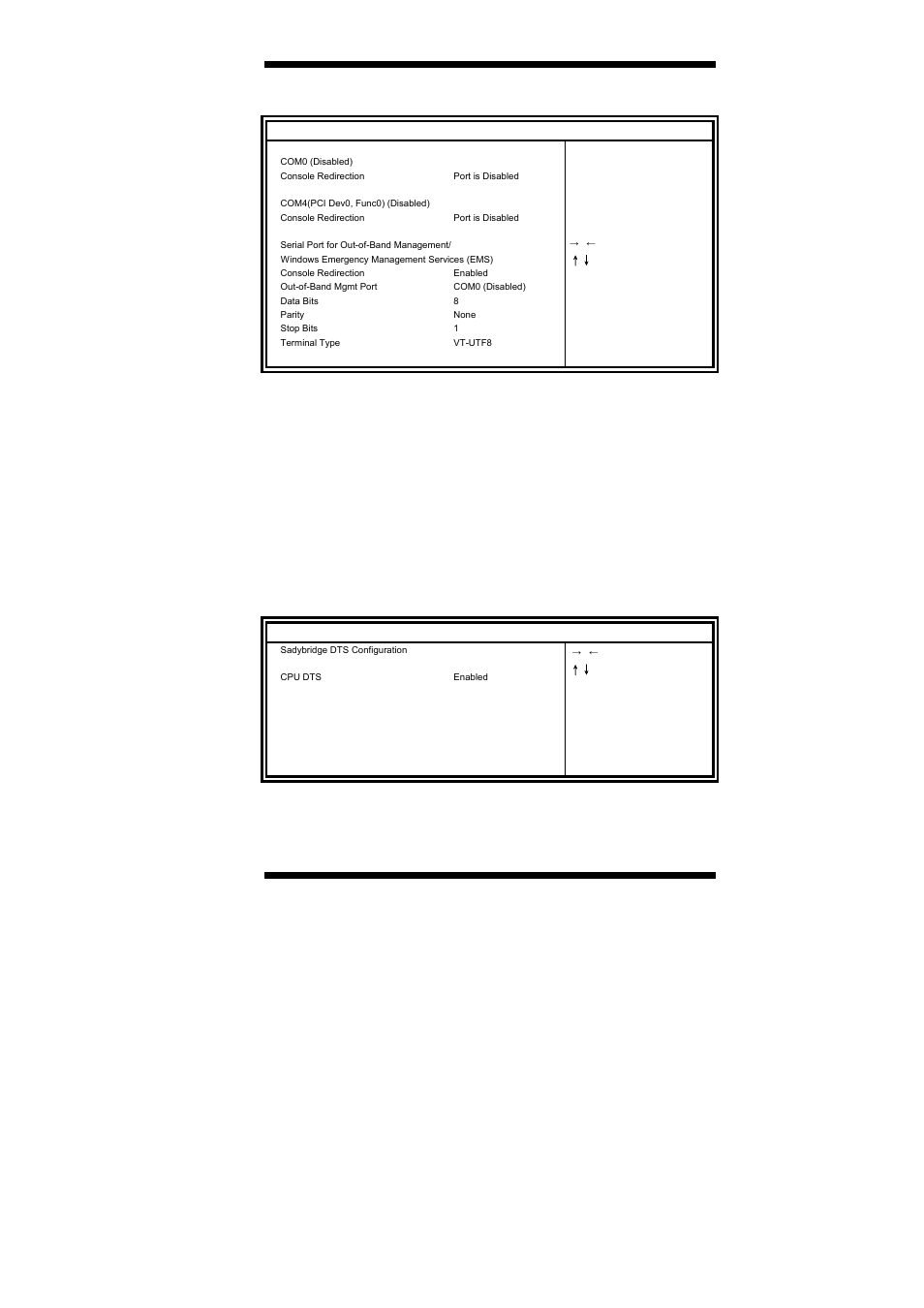 Serial port console redirection, Sandybridge dts configuration | IBASE IB905 User Manual | Page 37 / 62