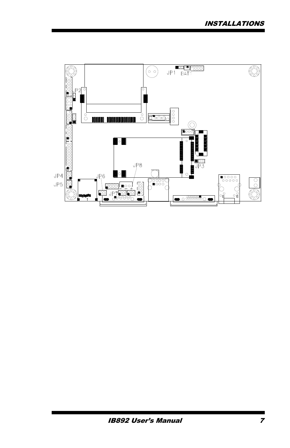Jumper locations on ib892, Jp3: lcd panel power selection | IBASE IB892 User Manual | Page 11 / 56