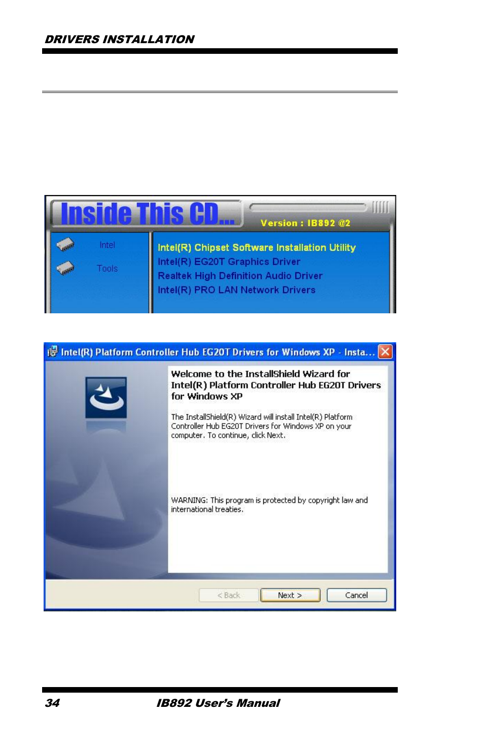 Intel chipset software installation utility | IBASE IB892 User Manual | Page 38 / 56