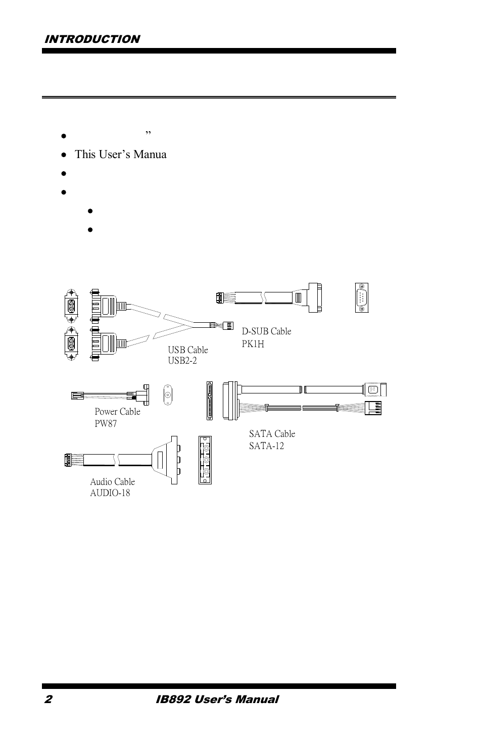 Checklist, Heatsink, Optional cables for ib892 | Introduction 2, Ib892 user’s manual | IBASE IB892 User Manual | Page 6 / 56