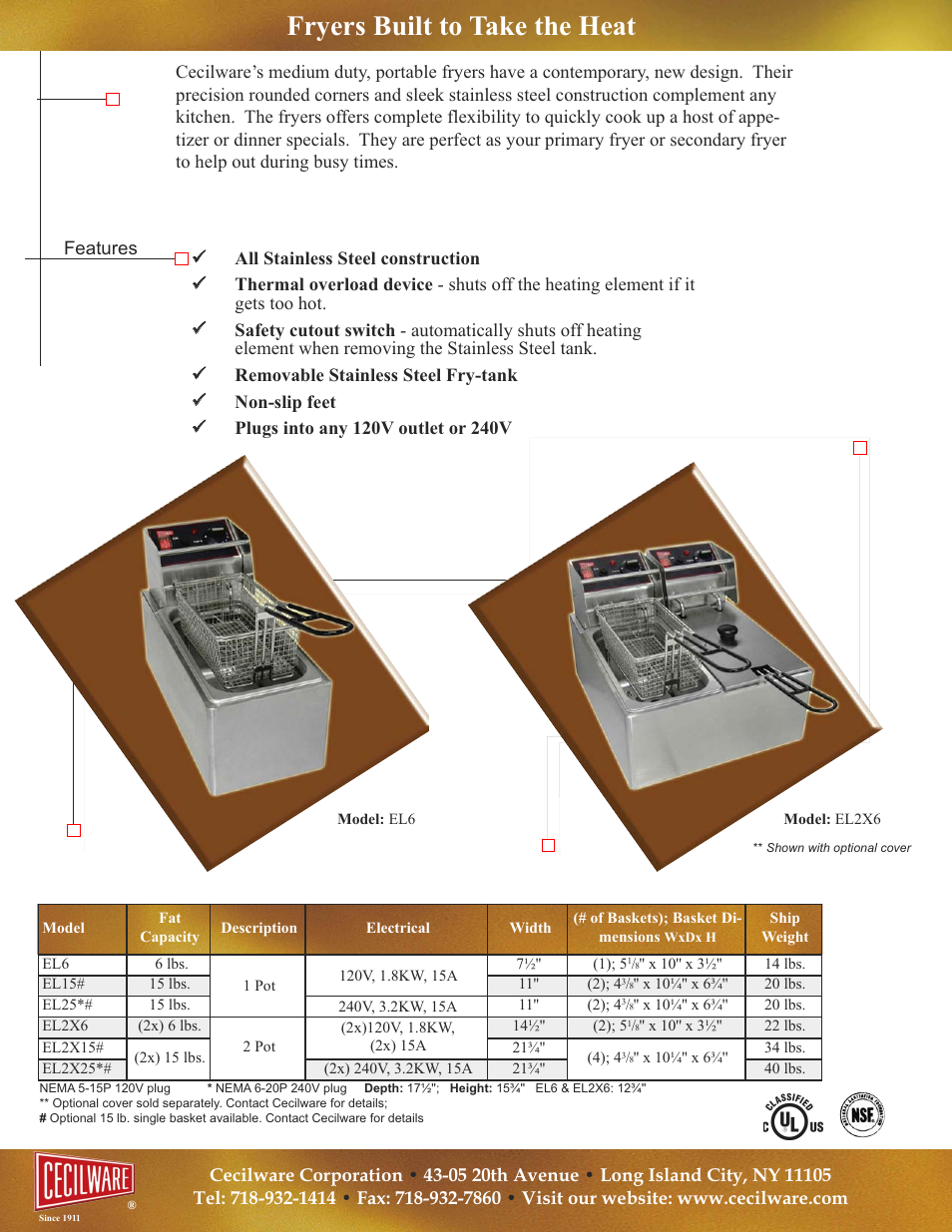 Fryers built to take the heat | Cecilware Portable Fryers User Manual | Page 2 / 2