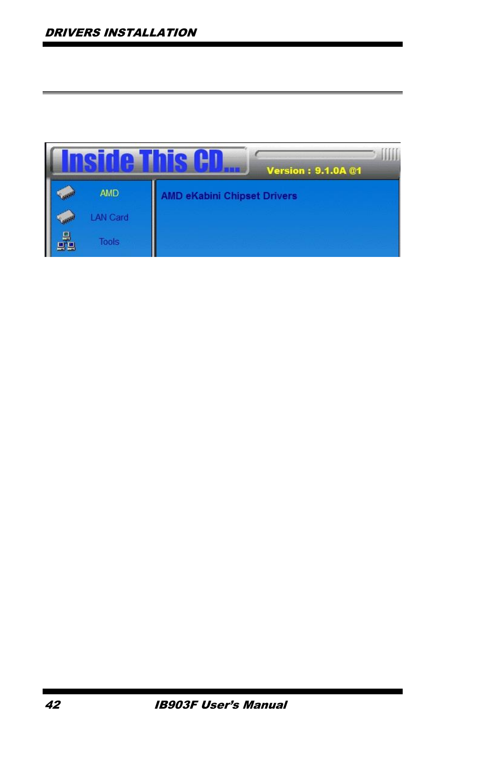 Vga drivers installation, Click amd ekabini series graphics drivers | IBASE IB903 User Manual | Page 46 / 58