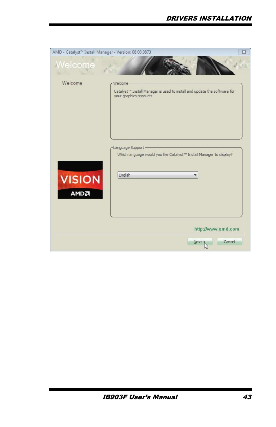 When the welcome screen appears, click next | IBASE IB903 User Manual | Page 47 / 58