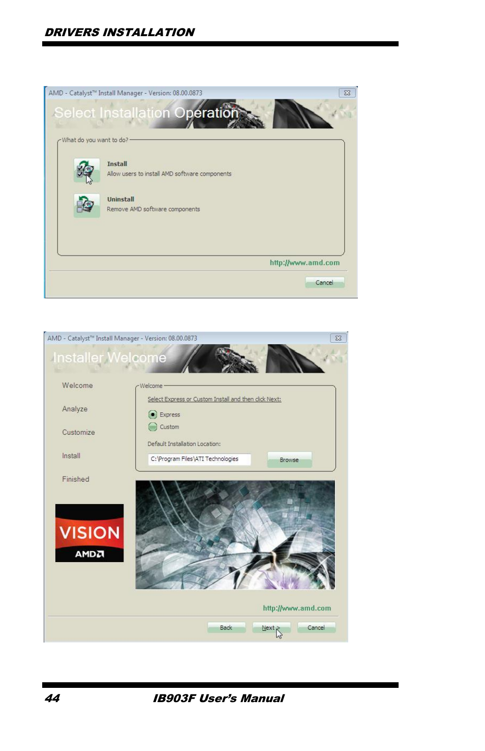Click next to continue the installation process, Drivers installation, Ib903f user’s manual | IBASE IB903 User Manual | Page 48 / 58