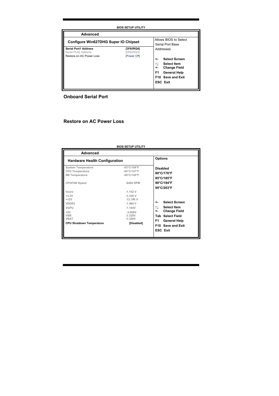 Onboard serial port, Restore on ac power loss, Bios setup 22 | Ib889 user’s manual | IBASE IB889 User Manual | Page 26 / 56