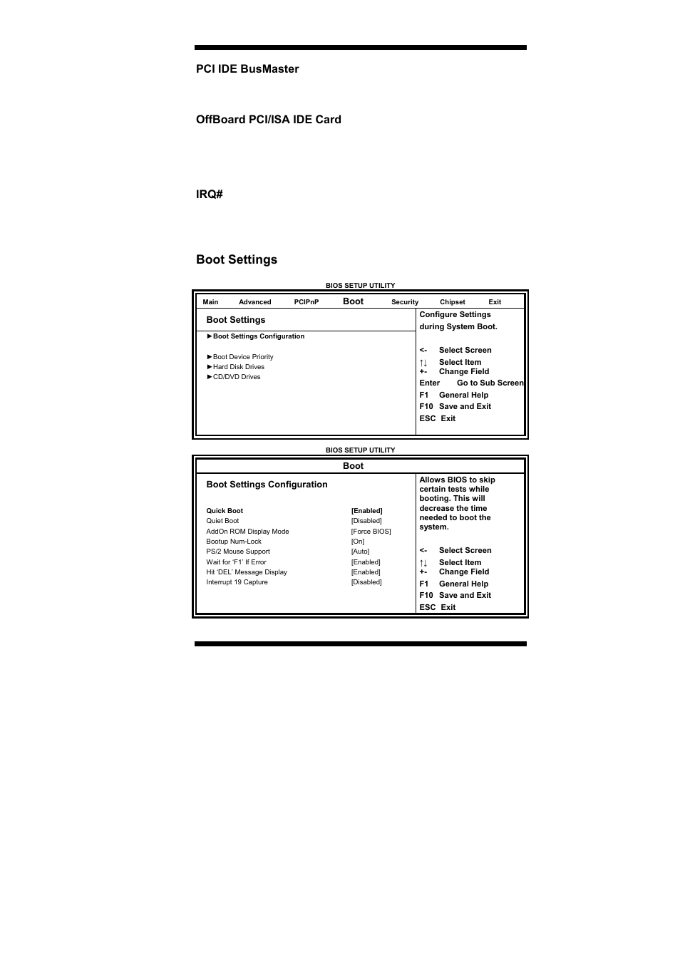 Boot settings, Pci ide busmaster, Offboard pci/isa ide card | IBASE IB889 User Manual | Page 31 / 56