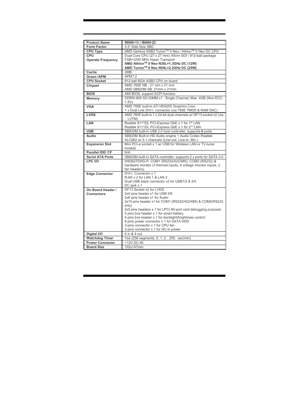 Ib889 specifications, Introduction ib889 user’s manual 3 | IBASE IB889 User Manual | Page 7 / 56