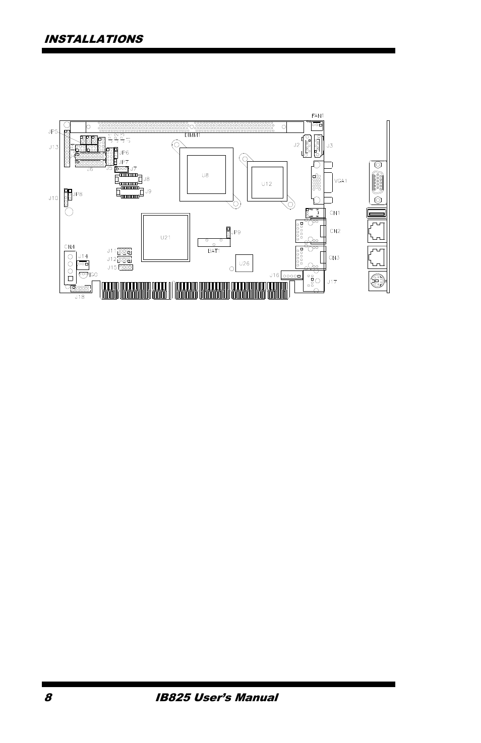 Jumper locations on ib825 | IBASE IB825 User Manual | Page 12 / 68