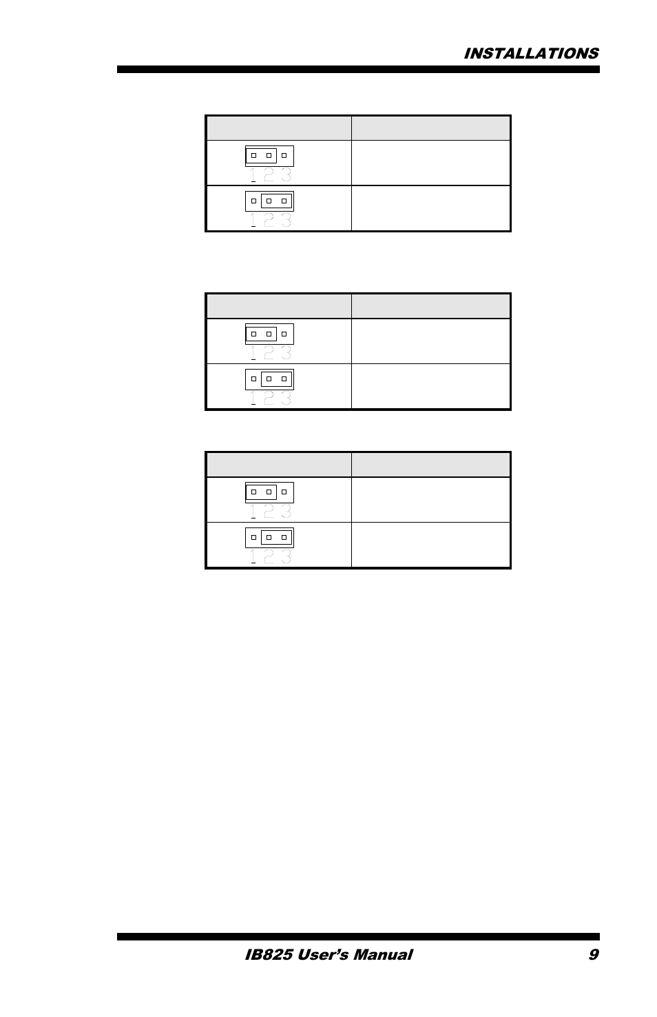 Jp8: atx or at power selection, Jp8 atx power, Jp6: lcd panel power selection | Jp6 lcd panel power, Jp9: clear cmos setting, Jp9 setting, Normal, Clear cmos | IBASE IB825 User Manual | Page 13 / 68