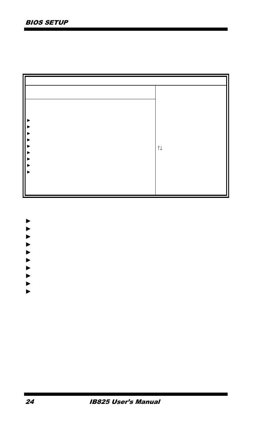 Advanced settings, Bios setup 24, Ib825 user’s manual | IBASE IB825 User Manual | Page 28 / 68
