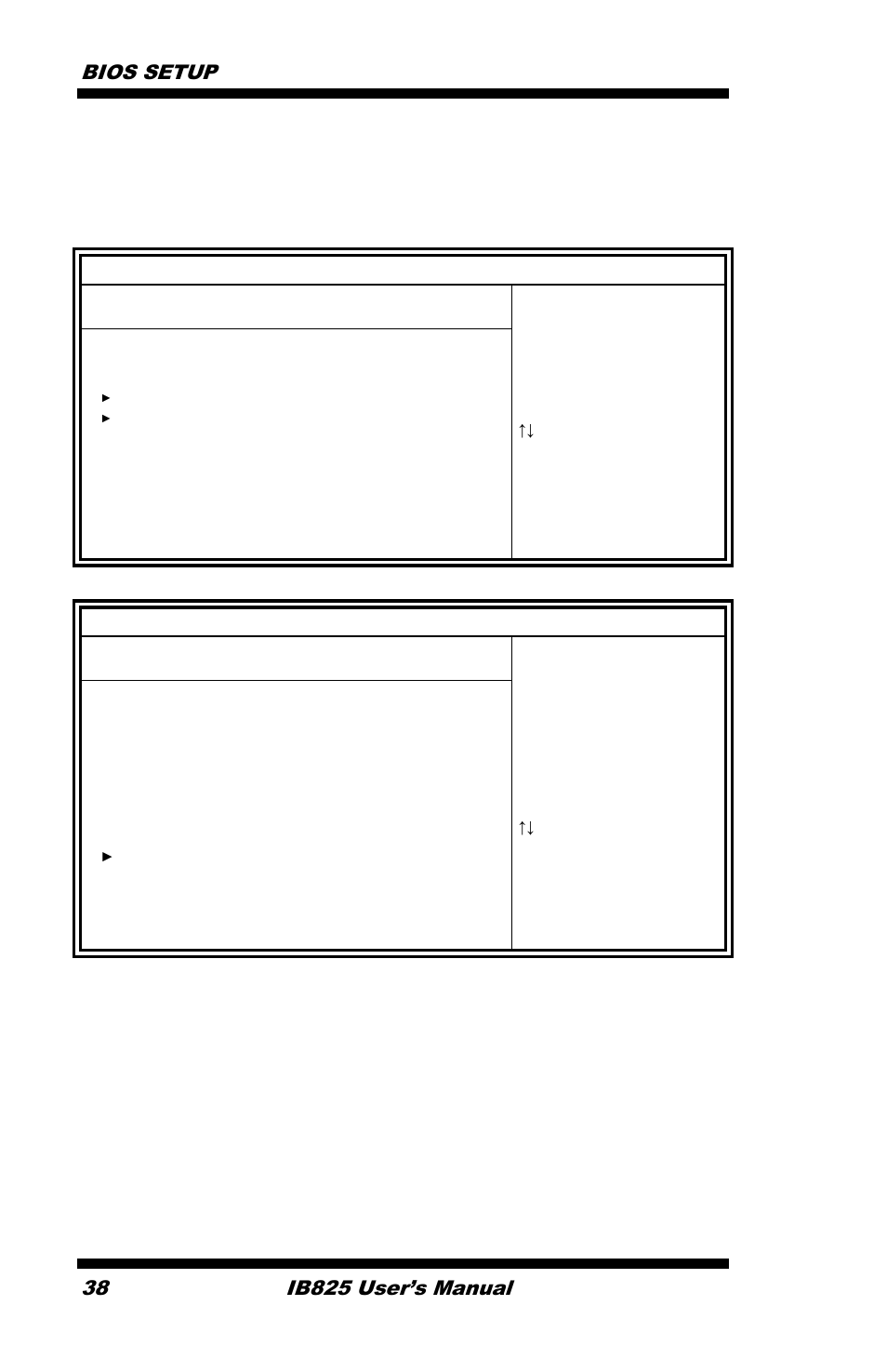 Advanced chipset settings, Bios setup 38, Ib825 user’s manual | IBASE IB825 User Manual | Page 42 / 68