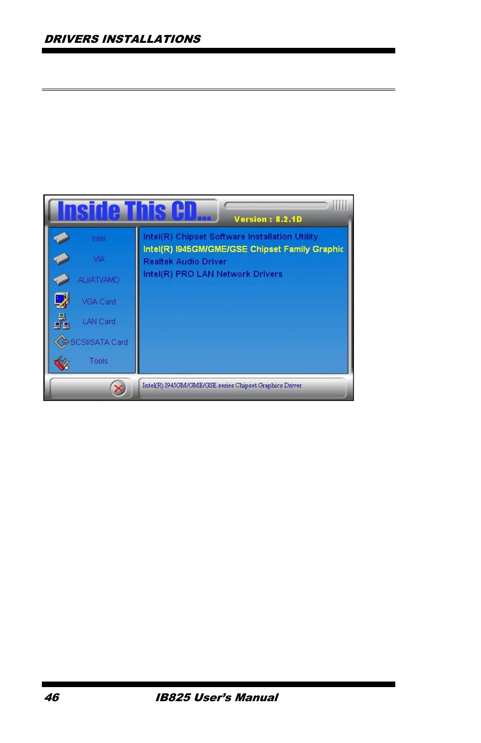 Vga drivers installation | IBASE IB825 User Manual | Page 50 / 68